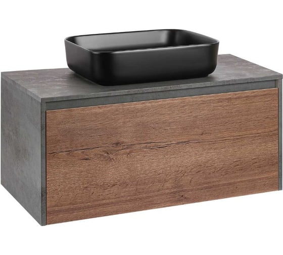База под накладную раковину VINCEA Mesa 1000 подвесная, 1 выкатной/1 скрытый ящик soft close, T.Oak + Beton VMC-2MS100TB 1