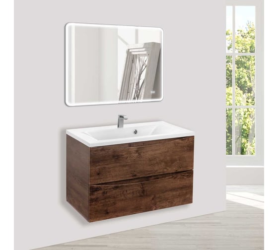 База под раковину VINCEA Mia 750 подвесная, 2 выкатных ящика soft close, R.Wood VMC-2MA750RW 1