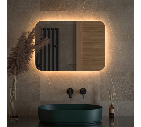 Зеркало с LED-подсветкой DEFESTO 70x50 см, ИК - выключатель, Теплый белый свет OPTI DF 2814RH 1