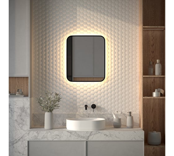 Зеркало с окантовкой и LED-подсветкой DEFESTO 19W, 50x60 см, Без выключателя, Теплый белый свет AURA DF 2973 1