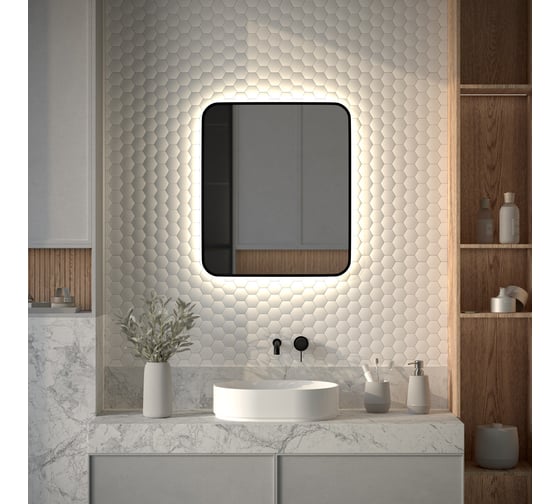 Зеркало с окантовкой и LED-подсветкой DEFESTO 23W, 60x70 см, Без выключателя, Нейтральный белый свет AURA DF 2966 1