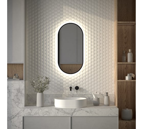 Зеркало с окантовкой и LED-подсветкой DEFESTO 20W, 40x80 см, ИК - выключатель, Нейтральный белый свет AURA DF 2922R 1