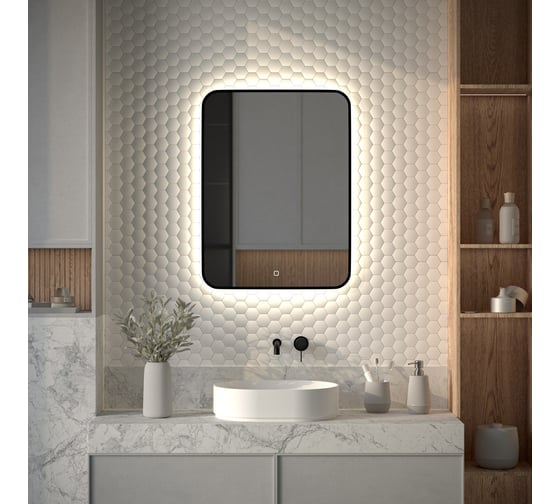 Зеркало с окантовкой и LED-подсветкой DEFESTO 25W, 60x80 см, Сенсорный выключатель, Нейтральный белый свет AURA DF 2967S 1