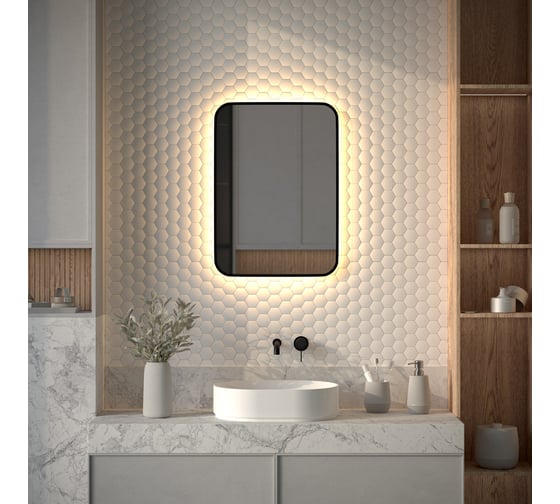 Зеркало с окантовкой и LED-подсветкой DEFESTO 21W, 50x70 см, Без выключателя, Теплый белый свет AURA DF 2974 1