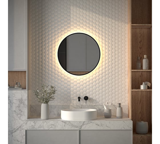 Зеркало с окантовкой и LED-подсветкой DEFESTO 15W, 60 см, Без выключателя, Теплый белый свет AURA DF 2993 1