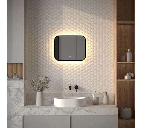 Зеркало с окантовкой и LED-подсветкой DEFESTO 15W, 50x40 см, Сенсорный выключатель, Теплый белый свет AURA DF 2971SH 1