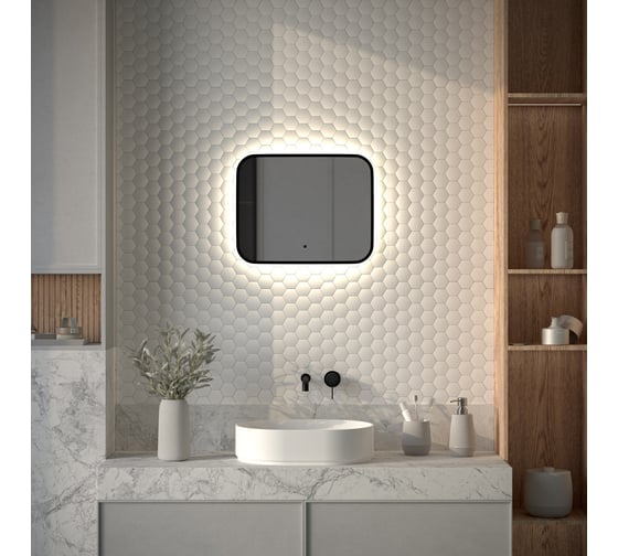 Зеркало с окантовкой и LED-подсветкой DEFESTO 15W, 50x40 см, ИК - выключатель, Нейтральный белый свет AURA DF 2961RH 1