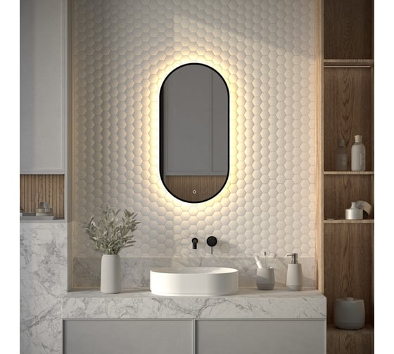 Зеркало с окантовкой и LED-подсветкой DEFESTO 20W, 40x80 см, Сенсорный выключатель, Теплый белый свет AURA DF 2932S 1