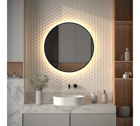 Зеркало с окантовкой и LED-подсветкой DEFESTO 25W, 80 см, Без выключателя, Теплый белый свет AURA DF 2995 1