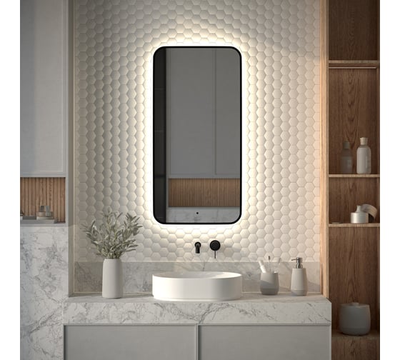 Зеркало с окантовкой и LED-подсветкой DEFESTO 28W (50x100 cm) (ИК - выключатель) (Нейтральный белый свет) AURA DF 2965R 1