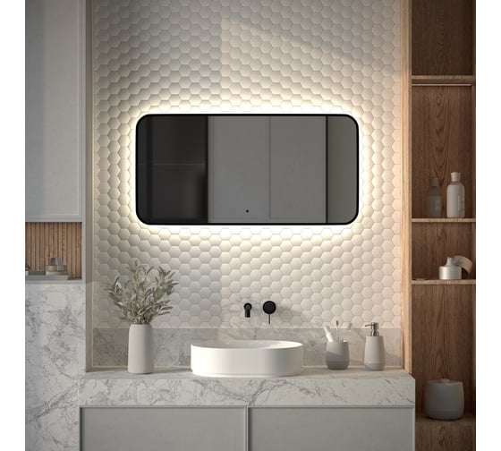 Зеркало с окантовкой и LED-подсветкой DEFESTO 28W (100x50 cm) (ИК - выключатель) (Нейтральный белый свет) AURA DF 2965RH 1