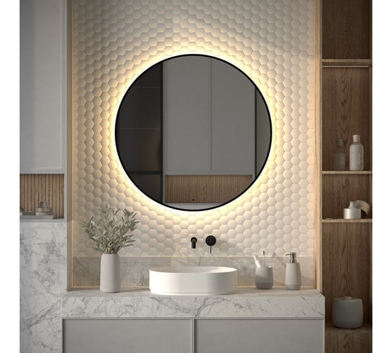 Зеркало с окантовкой и LED-подсветкой DEFESTO 28W (Ø90 cm) (ИК - выключатель) (Теплый белый свет) AURA DF 2996R 1