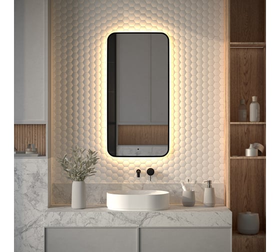 Зеркало с окантовкой и LED-подсветкой DEFESTO 28W (50x100 cm) (ИК - выключатель) (Теплый белый свет) AURA DF 2975R 1