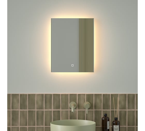 Зеркало с фацетом и LED-подсветкой DEFESTO 15W (40x50 cm) (Сенсорный выключатель) (Теплый белый свет) GLOW DF 2511S 1