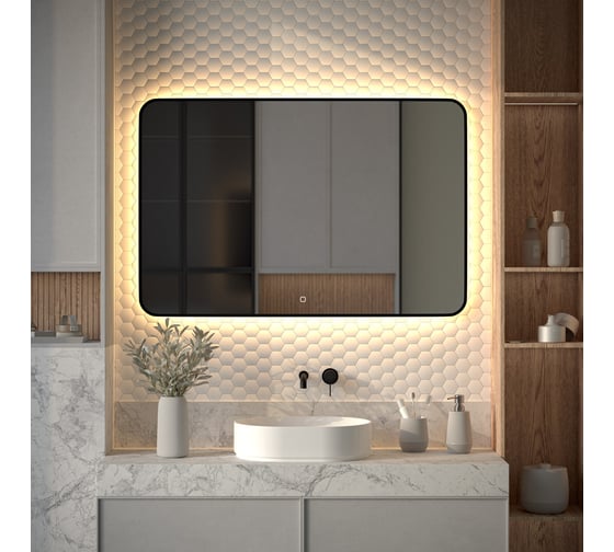 Зеркало с окантовкой и LED-подсветкой DEFESTO 38W (120x80 cm) (Сенсорный выключатель) (Теплый белый свет) AURA DF 2980SH 1