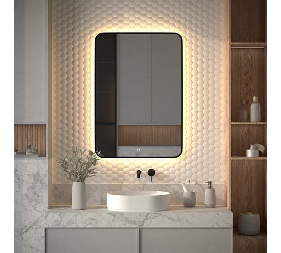 Зеркало с окантовкой и LED-подсветкой DEFESTO 32W (70x100 cm) (Сенсорный выключатель) (Теплый белый свет) AURA DF 2979S 1