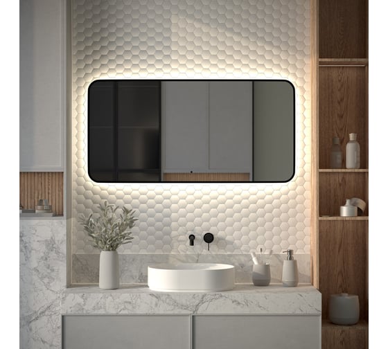 Зеркало с окантовкой и LED-подсветкой DEFESTO 34W (120x60 cm) (ИК - выключатель) (Нейтральный белый свет) AURA DF 2968RH 1