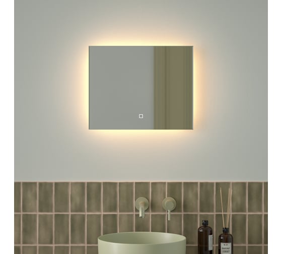 Зеркало с фацетом и LED-подсветкой DEFESTO 15W (50x40 cm) (Сенсорный выключатель) (Теплый белый свет) GLOW DF 2511SH 1