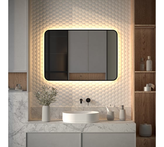 Зеркало с окантовкой и LED-подсветкой DEFESTO 32W (100x70 cm) (ИК - выключатель) (Теплый белый свет) AURA DF 2979RH 1