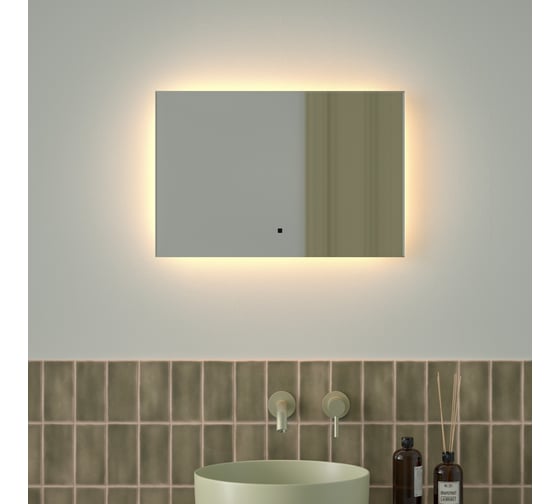 Зеркало с фацетом и LED-подсветкой DEFESTO 17W (60x40 cm) (ИК - выключатель) (Теплый белый свет) GLOW DF 2512RH 1