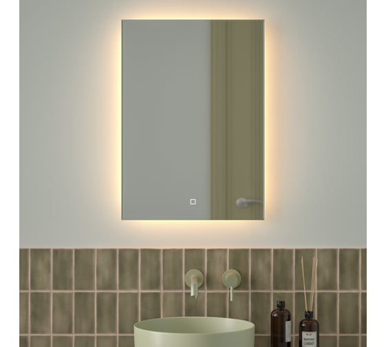 Зеркало с фацетом и LED-подсветкой DEFESTO 21W (50x70 cm) (Сенсорный выключатель) (Теплый белый свет) GLOW DF 2514S 1