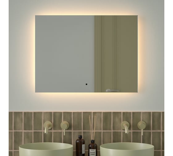 Зеркало с фацетом и LED-подсветкой DEFESTO 25W (80x60 cm) (ИК - выключатель) (Теплый белый свет) GLOW DF 2517RH 1