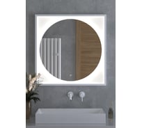 Зеркало DEFESTO в багетной раме с LED-подсветкой 80x80 см Сенсорный выключатель, Нейтральный белый свет, Белая рама ECLIPSE DF 2228S