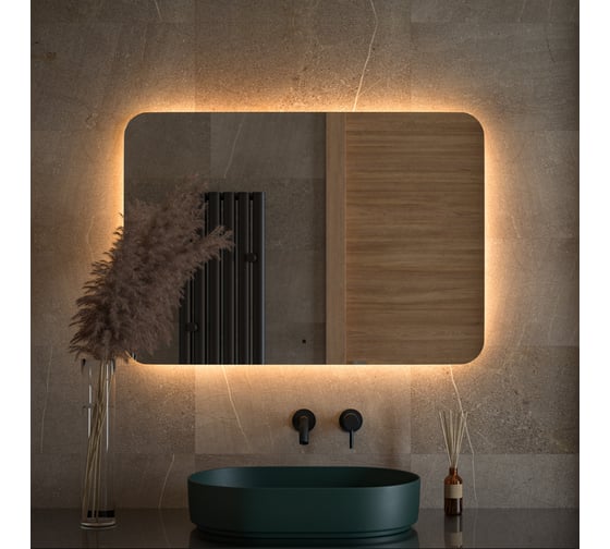 Зеркало DEFESTO с LED-подсветкой 100x70 см ИК - выключатель, Теплый белый свет OPTI DF 2819RH 1