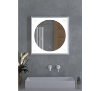 Зеркало DEFESTO в багетной раме с LED-подсветкой 60x60 см Сенсорный выключатель, Нейтральный белый свет, Белая рама ECLIPSE DF 2226S