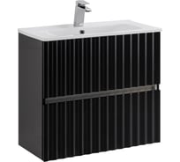 База под раковину подвесная Art&Max ELEGANT с двумя выкатными ящиками, с LED подсветкой ручек, Чёрный матовый, 570x469x550 AM-ELEGANT-600-2C-SO-NM-LED