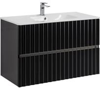 База под раковину подвесная Art&Max ELEGANT с двумя выкатными ящиками, с LED подсветкой ручек, чёрный матовый, 870x469x550 AM-ELEGANT-900-2C-SO-NM-LED