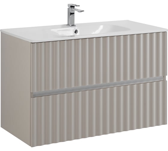 База под раковину подвесная Art&Max ELEGANT с двумя выкатными ящиками, с LED подсветкой ручек, Светло-серый матовый, 870x469x550 AM-ELEGANT-900-2C-SO-GCM-LED 1