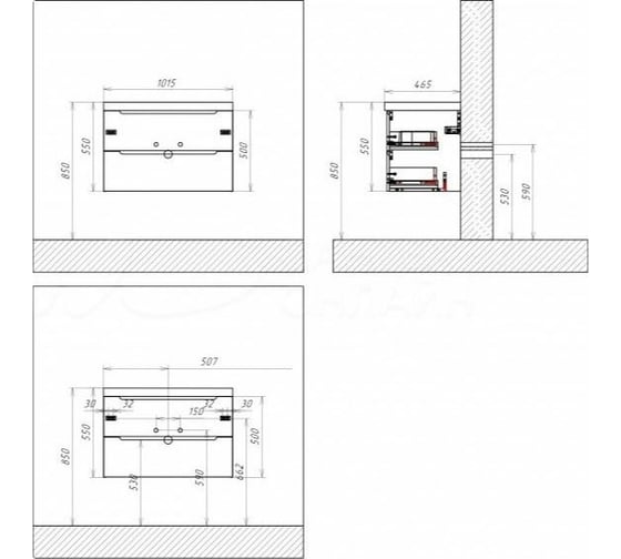 Подвесная база под раковину BelBagno ETNA-1000-2C-SO-RN-P Rovere Nature