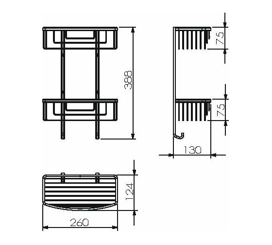 Прямая полка LANGBERGER к стене 2-этажа, с 2-мя крючками 253-70262