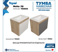 Тумба подвесная для ванной Teymi 70 см Netta корпус дуб без фасада T60603 ЦБ-00272664