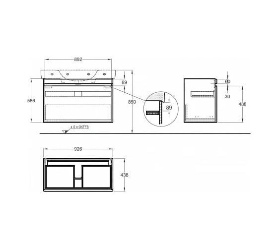 Шкафчик под раковину Geberit Renova Nr. 1 Plan 926х586х438 мм, натуральный дуб 869103000 00000060751