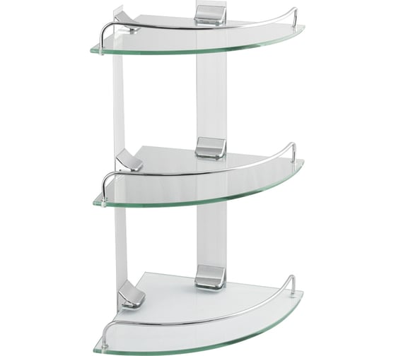 Полка стеклянная угловая Brimix 3-х этажная, стекло толщиной 5 мм 10103 1