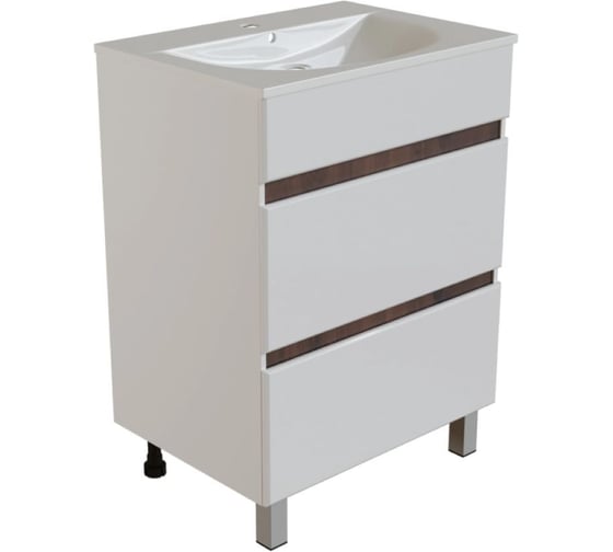 Тумба для ванной MIXLINE БРИКС-60 2 ящ. белый/дуб вотан под раковину Breeze 60 меб. Sanita Luxe ПВХразбор 557491 1