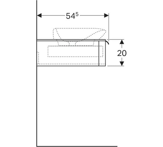 Шкафчик под раковину Geberit 1150x200x520 мм., с отверстием слева, какао с молоком 824261000 00000046259