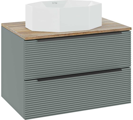 Тумба Runo Орлеан 60 зелёный дуб натуральный подвесная под накладной умывальник 00-00004650 1