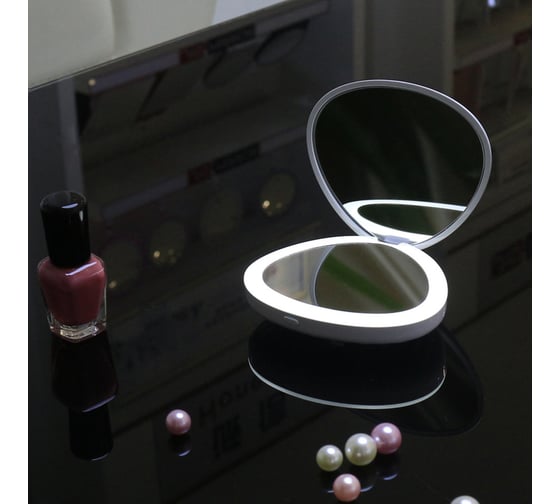 Зеркало с LED подсветкой Camelion складное, 1х/5х, двойное, 2хCR2032, белый M147-SL C01 13002