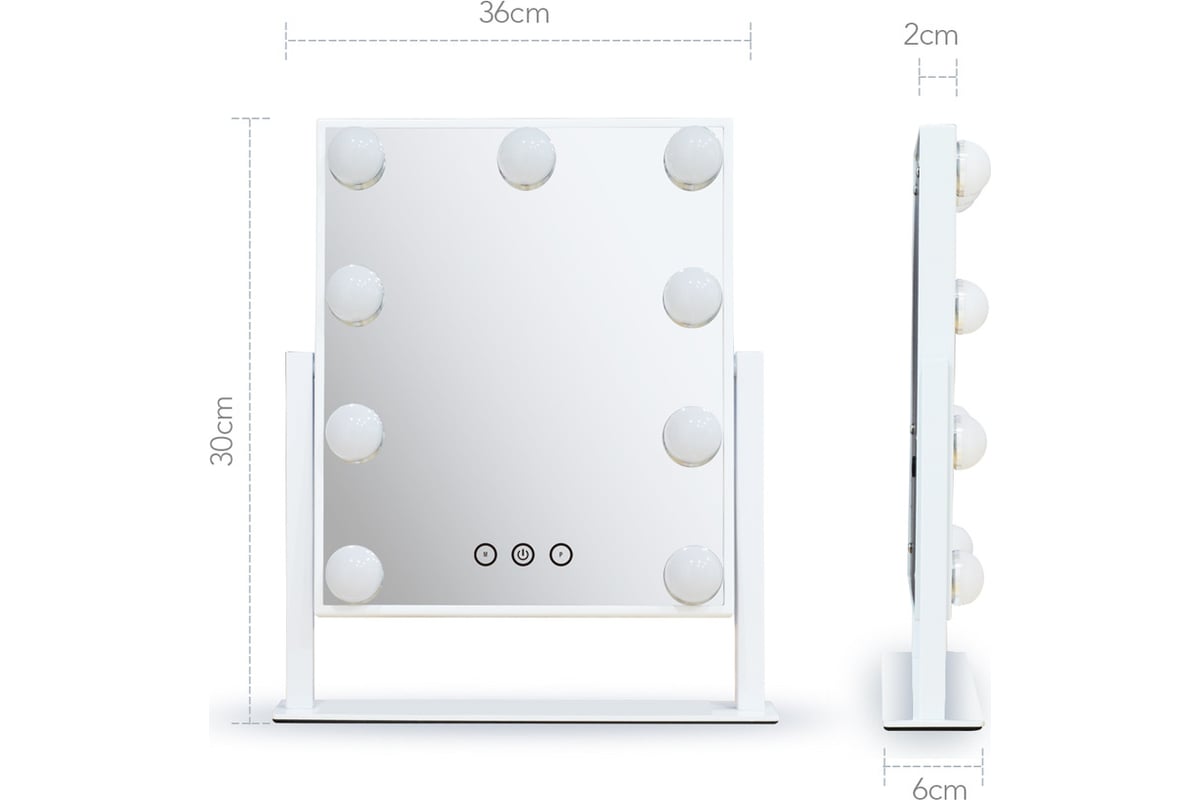 Зеркало с LED подсветкой Camelion 1х, белое, регулировка яркости и ...