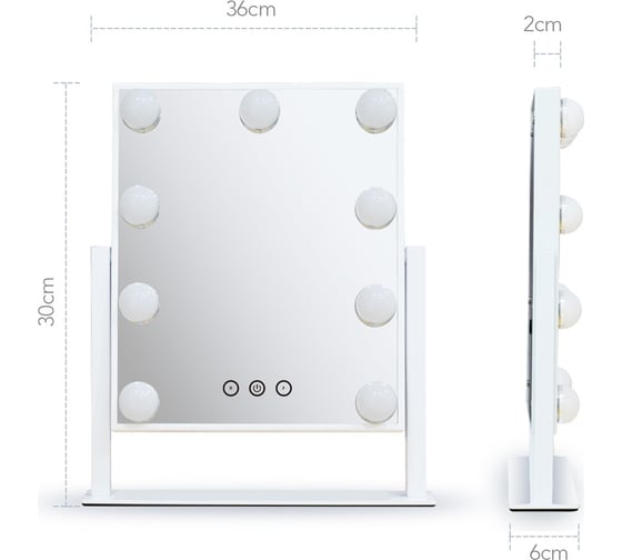 Зеркало с LED подсветкой Camelion 1х, белое, регулировка яркости и цветовой температуры, с доп.зеркалом M283-DL C01 7xCamelion 13004