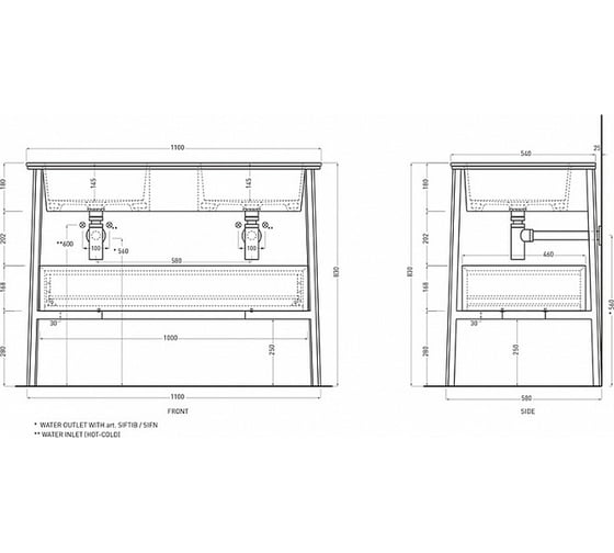 Крашенный ящик CIELO CATINO DOPPIO 100x46x16.8, цвет Avena CACDL AV