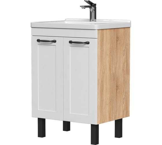 Тумба EQUIL Lago 60, напольная, 2 дв., белый/дерево (под раковину Миранда 60), tnLAGO60.2D-04 1