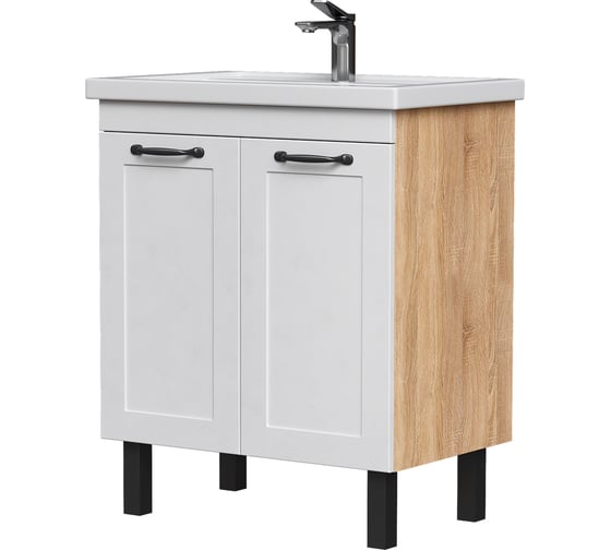 Тумба EQUIL Lago 70, напольная, 2 дв., белый/дерево (под раковину Миранда 70), tnLAGO70.2D-04 1
