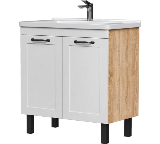Тумба EQUIL Lago 80, напольная, 2 дв., белый/дерево (под раковину Миранда 80), tnLAGO80.2D-04 1
