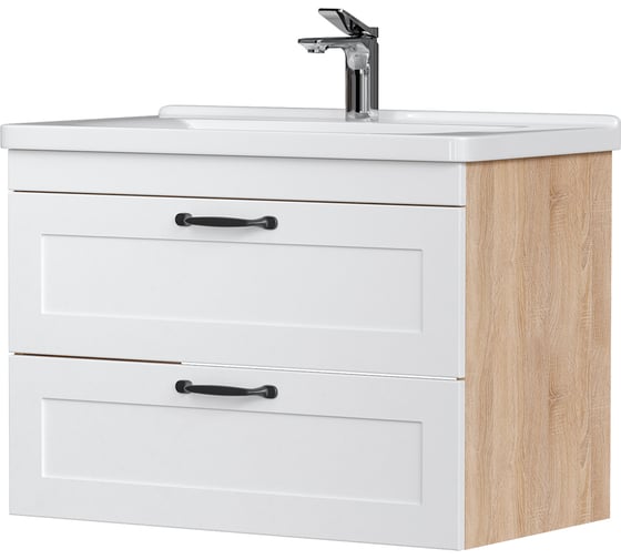 Тумба EQUIL Lago 80, подвесная, 2 ящ., белый/дерево (под раковину Миранда 80), tpLAGO80.2Y-04 1