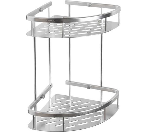 Полочка угловая САНАКС овальная, с литым дном, двойная, алюминиевая, серый 75069 1