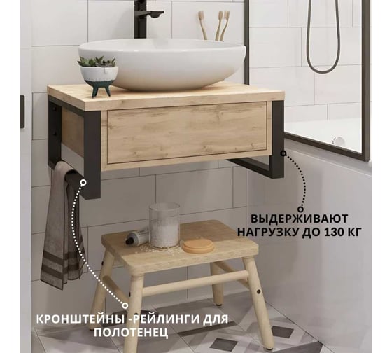 Тумба под раковину в ванную 1Marka GRUNGE LOFT 60 см подвесная Дуб Вотан Ц0000001580